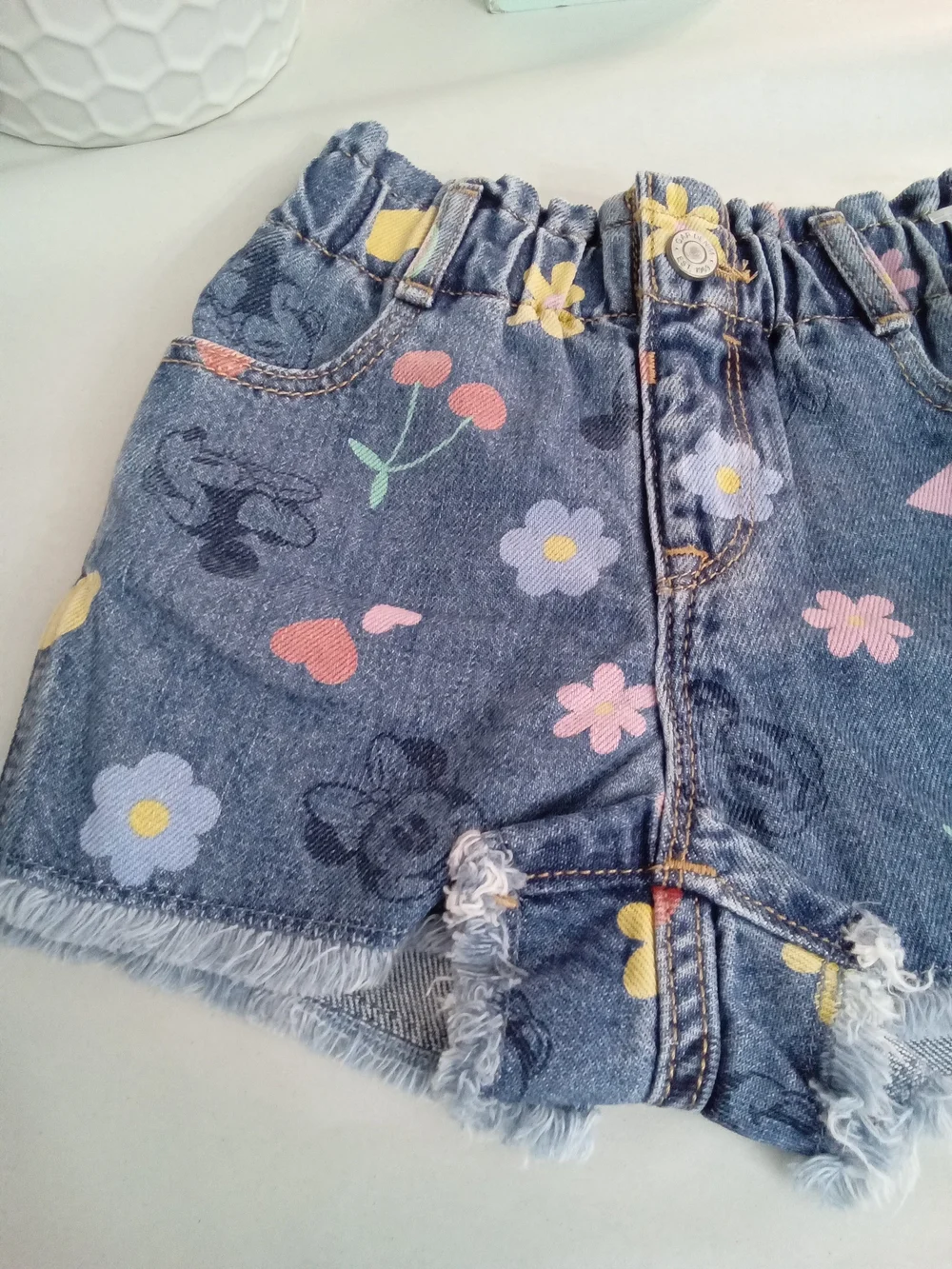 Baby Gap Girls Fruit Floral Denim Shorts Frayed Hem NWT